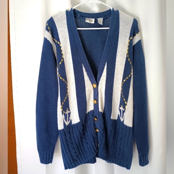 jason maxwell Sweaters - Jason Maxwell Vintage Nautical Cardigan Sweater Womans Medium Navy Anchor